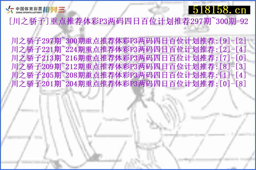 [川之骄子]重点推荐体彩P3两码四日百位计划推荐297期~300期=92