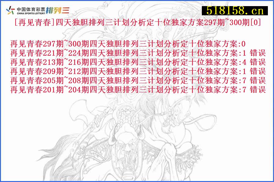 [再见青春]四天独胆排列三计划分析定十位独家方案297期~300期[0]