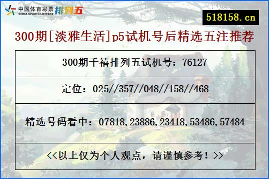 300期[淡雅生活]p5试机号后精选五注推荐