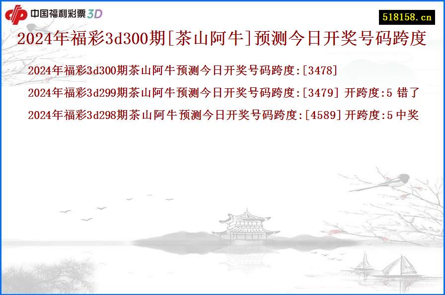 2024年福彩3d300期[茶山阿牛]预测今日开奖号码跨度