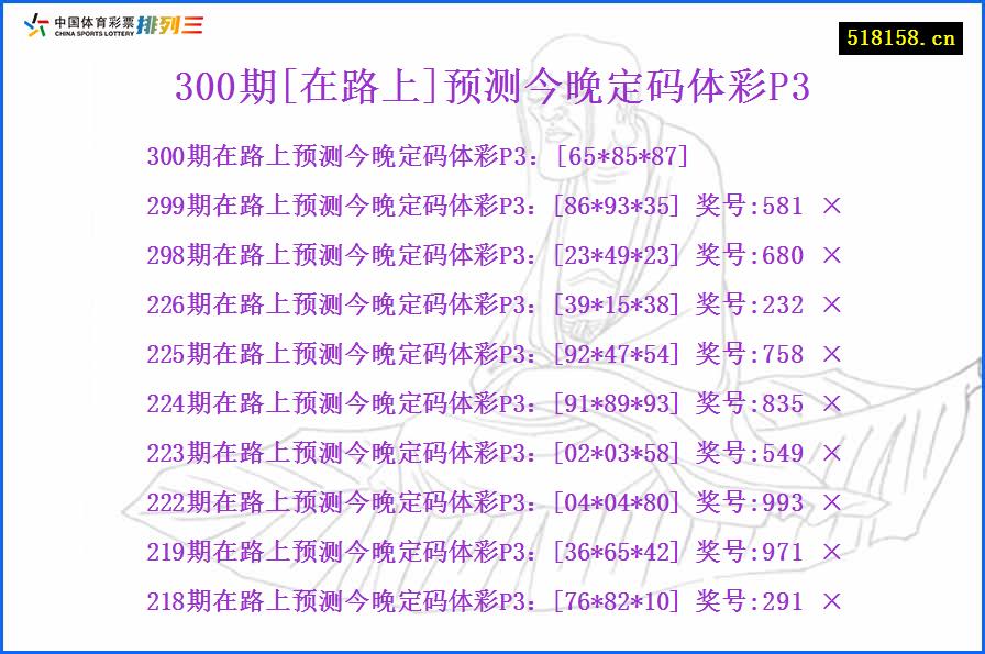 300期[在路上]预测今晚定码体彩P3