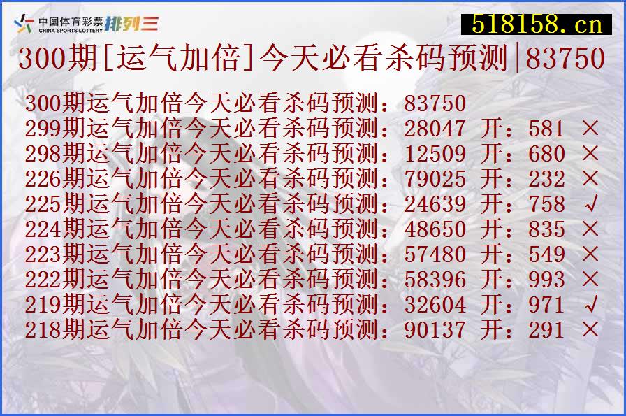 300期[运气加倍]今天必看杀码预测|83750