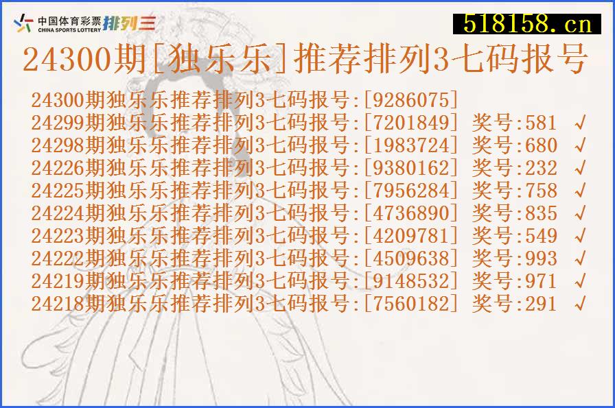 24300期[独乐乐]推荐排列3七码报号