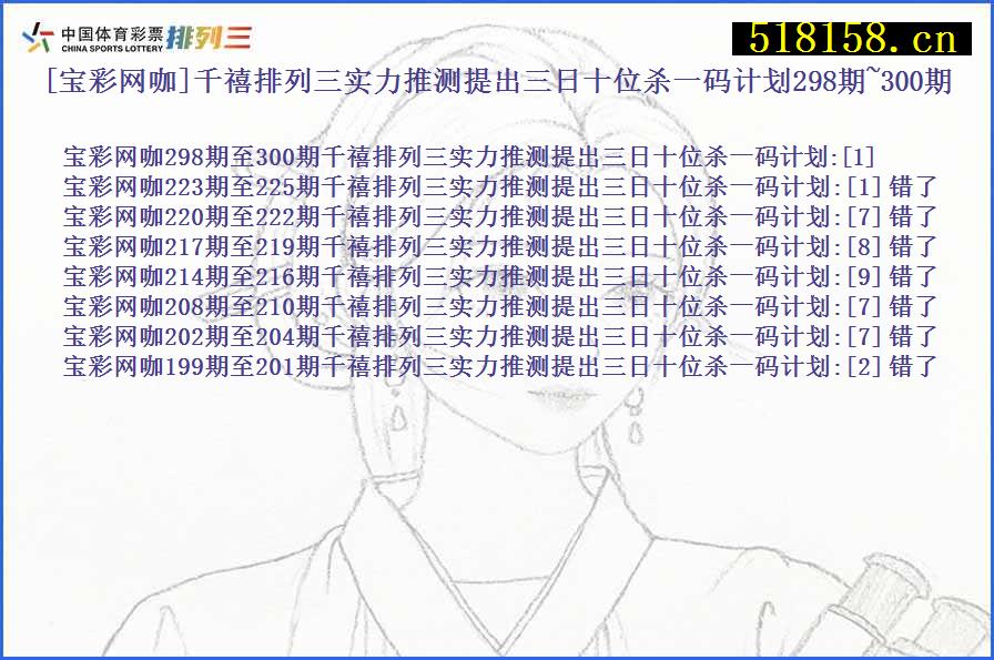 [宝彩网咖]千禧排列三实力推测提出三日十位杀一码计划298期~300期