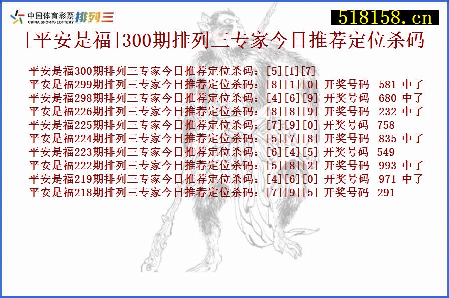 [平安是福]300期排列三专家今日推荐定位杀码