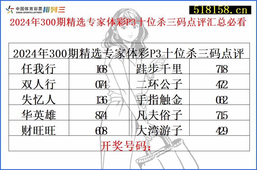 2024年300期精选专家体彩P3十位杀三码点评汇总必看