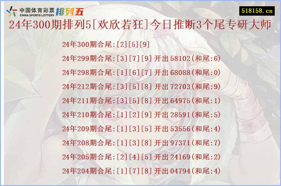 24年300期排列5[欢欣若狂]今日推断3个尾专研大师