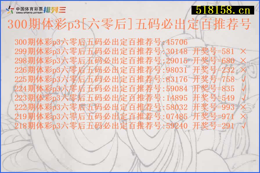 300期体彩p3[六零后]五码必出定百推荐号