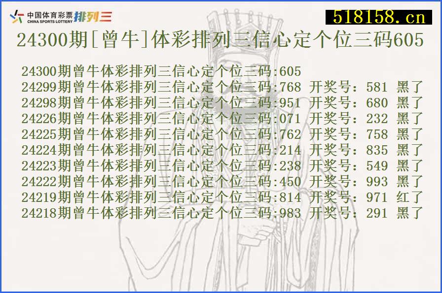 24300期[曾牛]体彩排列三信心定个位三码605