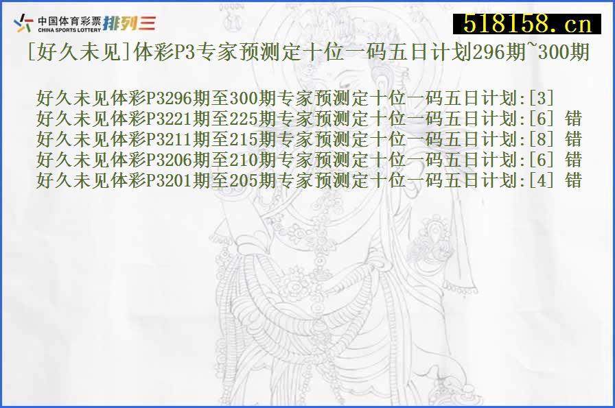 [好久未见]体彩P3专家预测定十位一码五日计划296期~300期