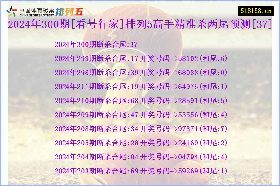 2024年300期[看号行家]排列5高手精准杀两尾预测[37]