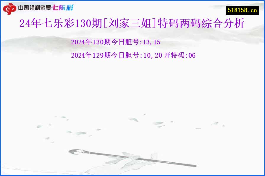 24年七乐彩130期[刘家三姐]特码两码综合分析