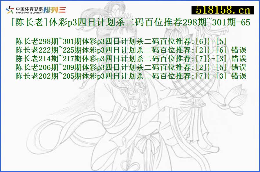 [陈长老]体彩p3四日计划杀二码百位推荐298期~301期=65