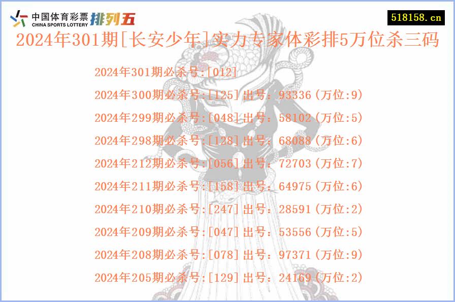 2024年301期[长安少年]实力专家体彩排5万位杀三码