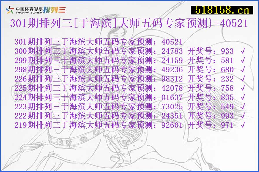 301期排列三[于海滨]大师五码专家预测}=40521