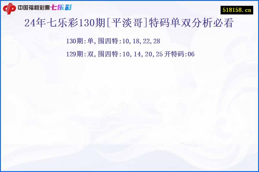 24年七乐彩130期[平淡哥]特码单双分析必看