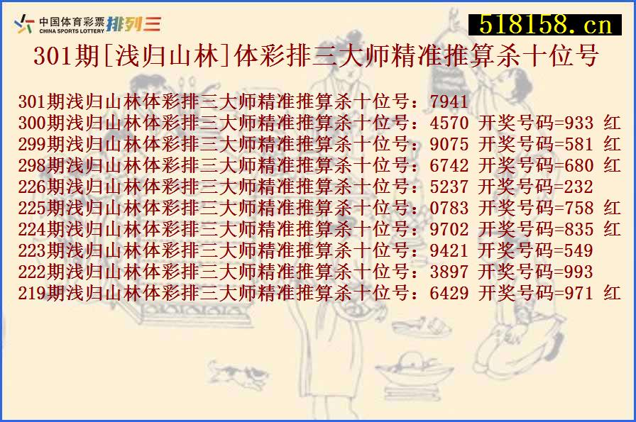 301期[浅归山林]体彩排三大师精准推算杀十位号