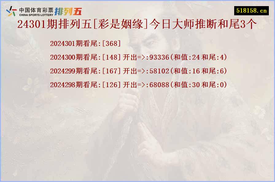 24301期排列五[彩是姻缘]今日大师推断和尾3个