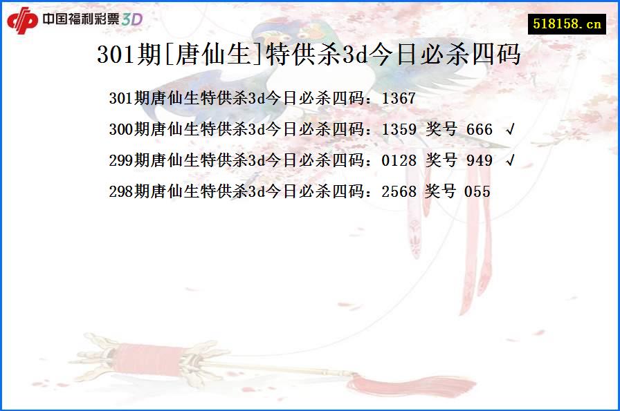 301期[唐仙生]特供杀3d今日必杀四码