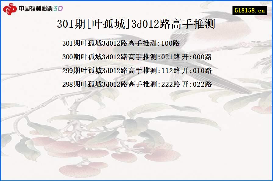 301期[叶孤城]3d012路高手推测