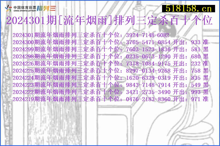 2024301期[流年烟雨]排列三定杀百十个位