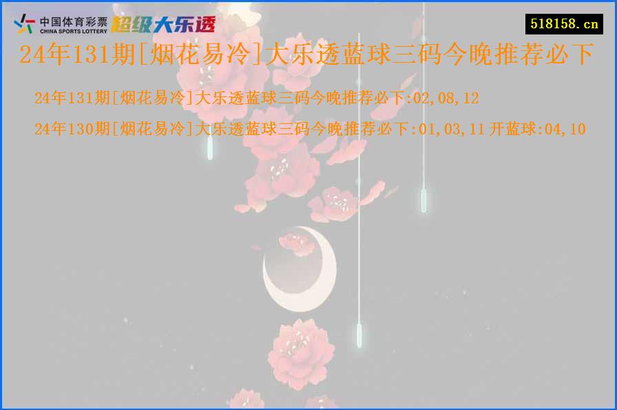 24年131期[烟花易冷]大乐透蓝球三码今晚推荐必下