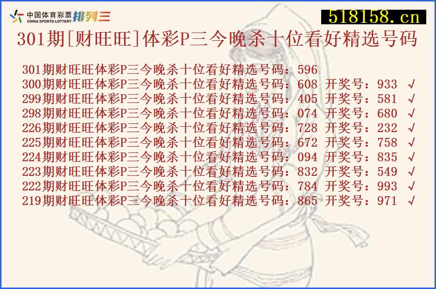 301期[财旺旺]体彩P三今晚杀十位看好精选号码