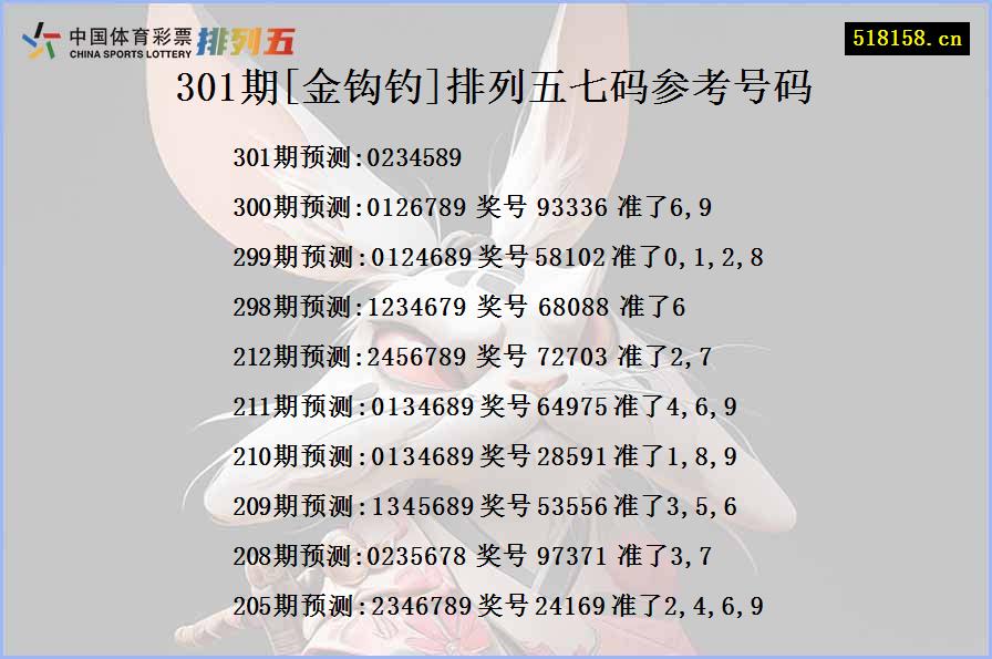 301期[金钩钓]排列五七码参考号码