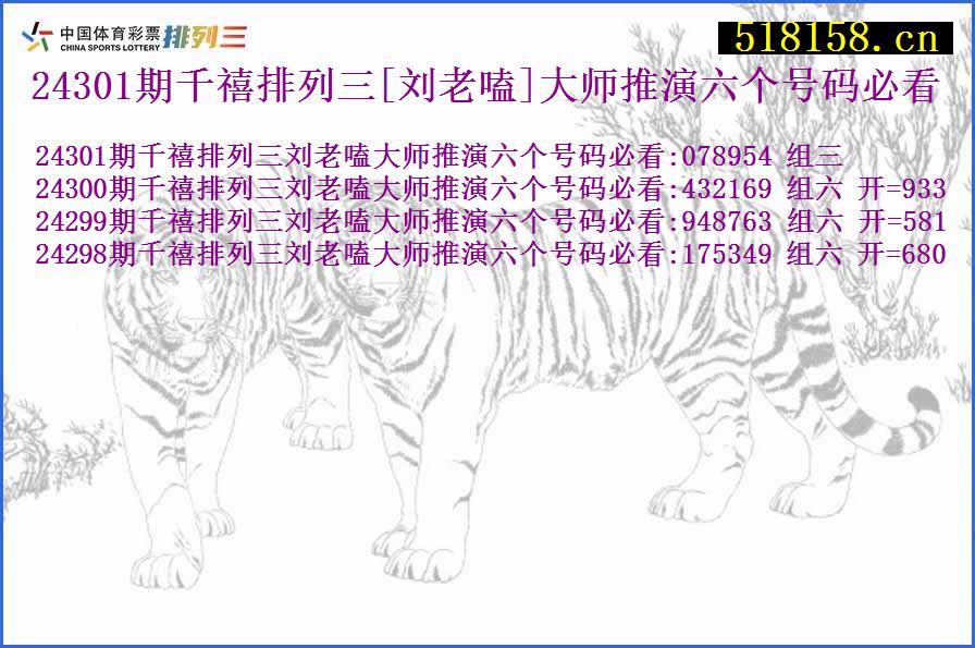 24301期千禧排列三[刘老嗑]大师推演六个号码必看