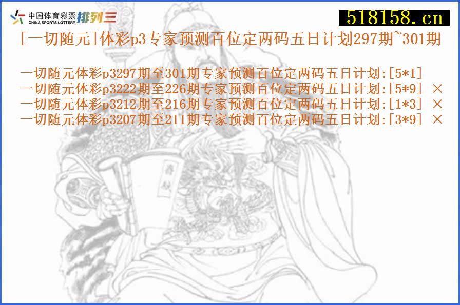 [一切随元]体彩p3专家预测百位定两码五日计划297期~301期