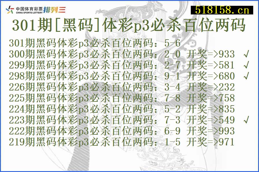 301期[黑码]体彩p3必杀百位两码