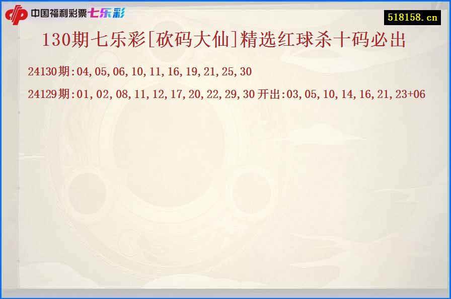 130期七乐彩[砍码大仙]精选红球杀十码必出