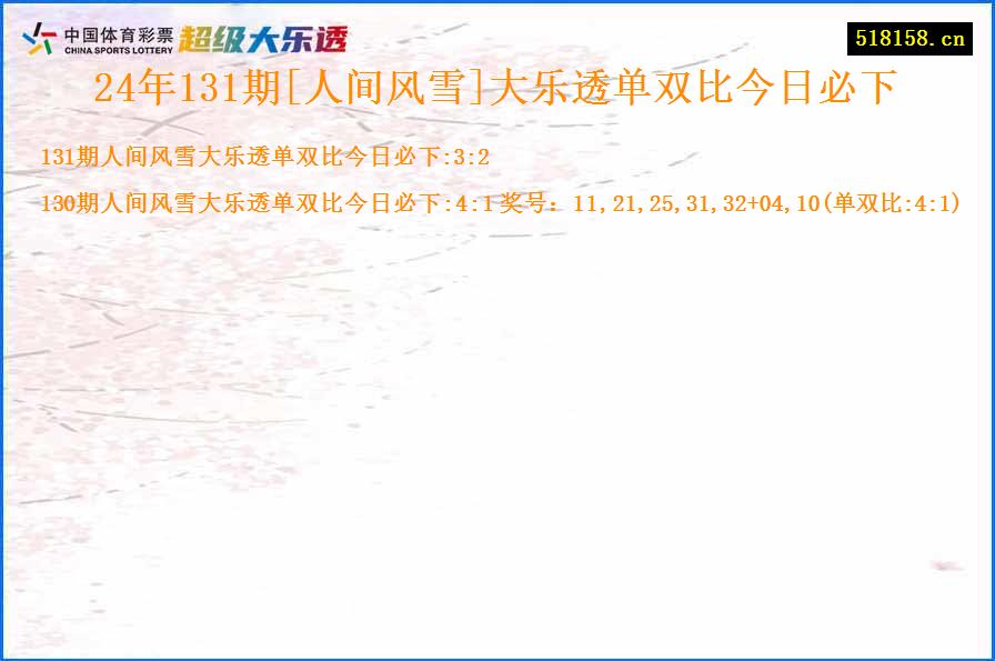 24年131期[人间风雪]大乐透单双比今日必下