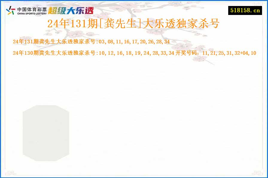 24年131期[龚先生]大乐透独家杀号