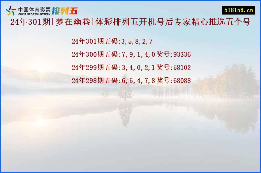 24年301期[梦在幽巷]体彩排列五开机号后专家精心推选五个号