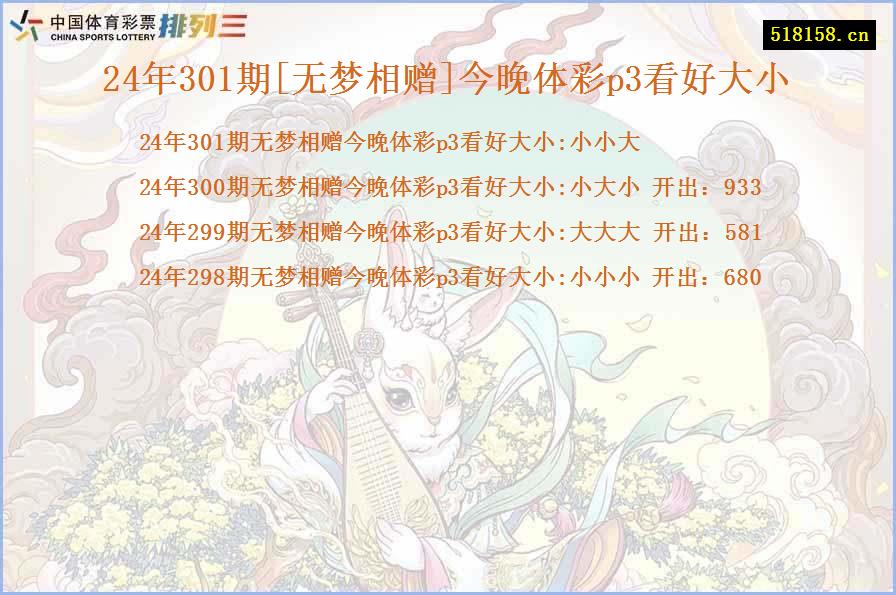 24年301期[无梦相赠]今晚体彩p3看好大小