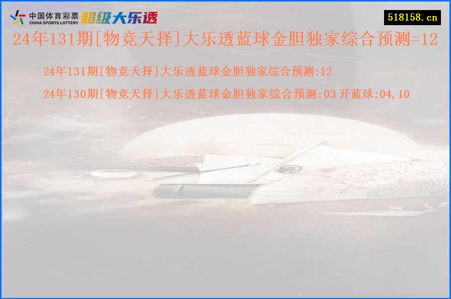 24年131期[物竞天择]大乐透蓝球金胆独家综合预测=12