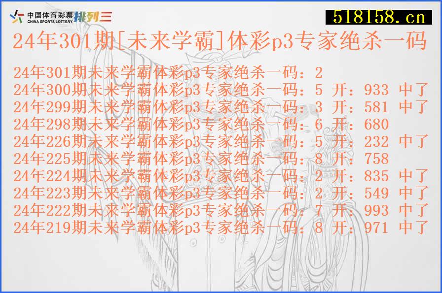 24年301期[未来学霸]体彩p3专家绝杀一码