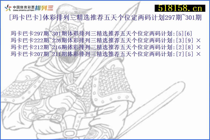 [玛卡巴卡]体彩排列三精选推荐五天个位定两码计划297期~301期