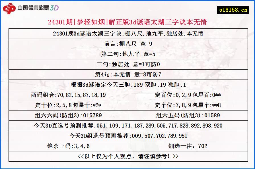 24301期[梦轻如烟]解正版3d谜语太湖三字诀本无情