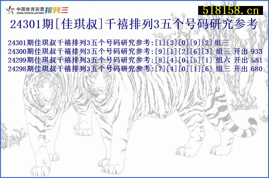 24301期[佳琪叔]千禧排列3五个号码研究参考