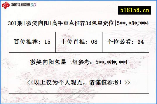 301期[微笑向阳]高手重点推荐3d包星定位|5**,*8*,**4