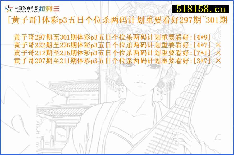 [黄子哥]体彩p3五日个位杀两码计划重要看好297期~301期