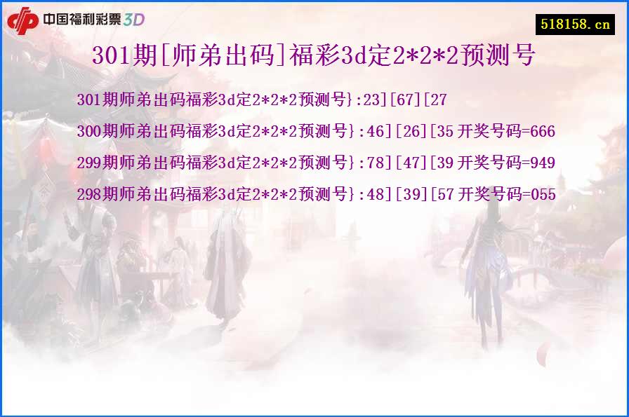 301期[师弟出码]福彩3d定2*2*2预测号