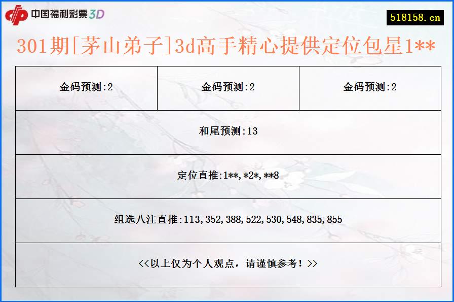 301期[茅山弟子]3d高手精心提供定位包星1**