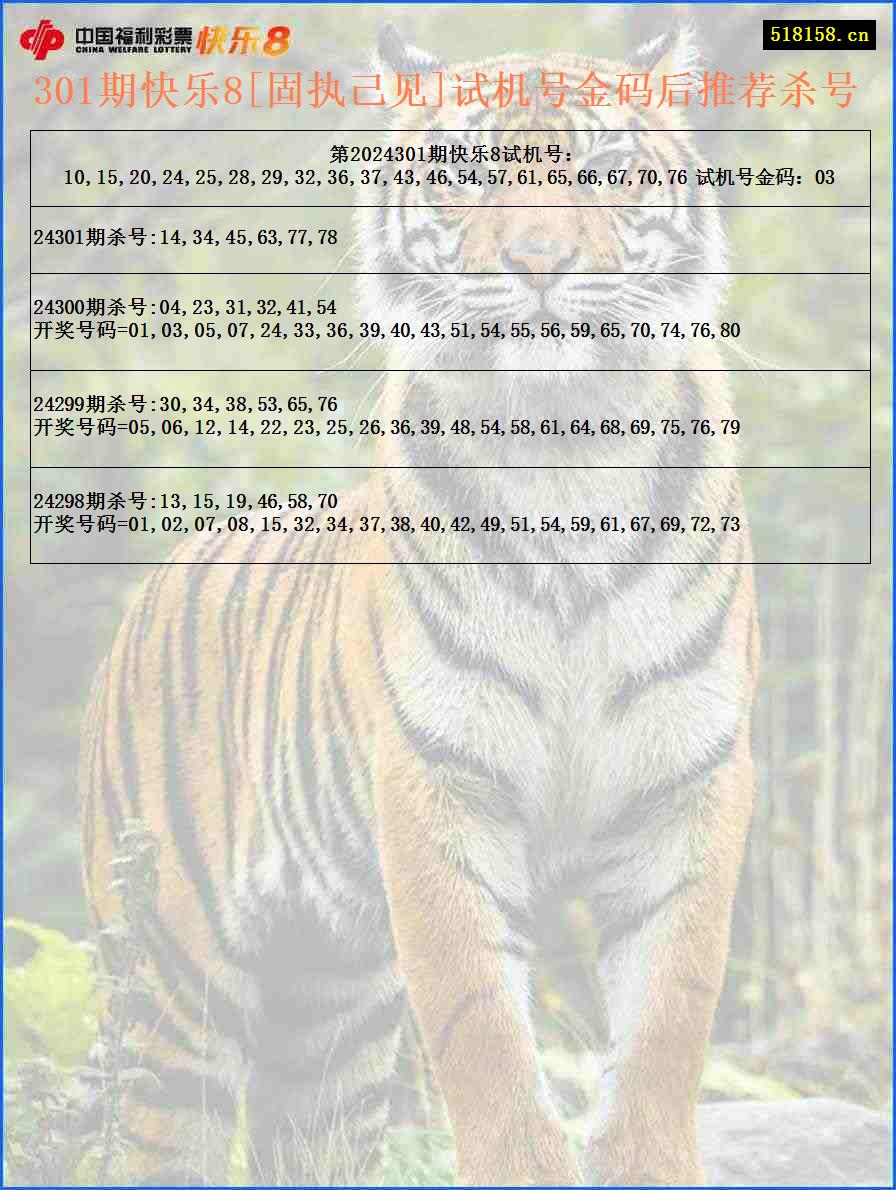 301期快乐8[固执己见]试机号金码后推荐杀号
