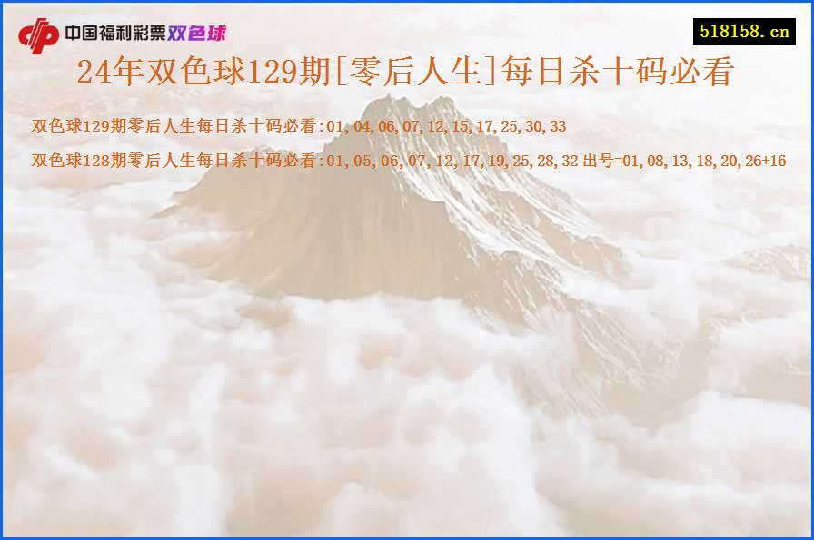 24年双色球129期[零后人生]每日杀十码必看