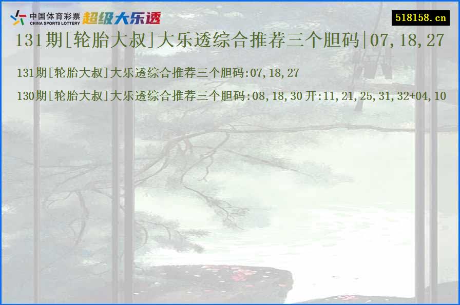 131期[轮胎大叔]大乐透综合推荐三个胆码|07,18,27