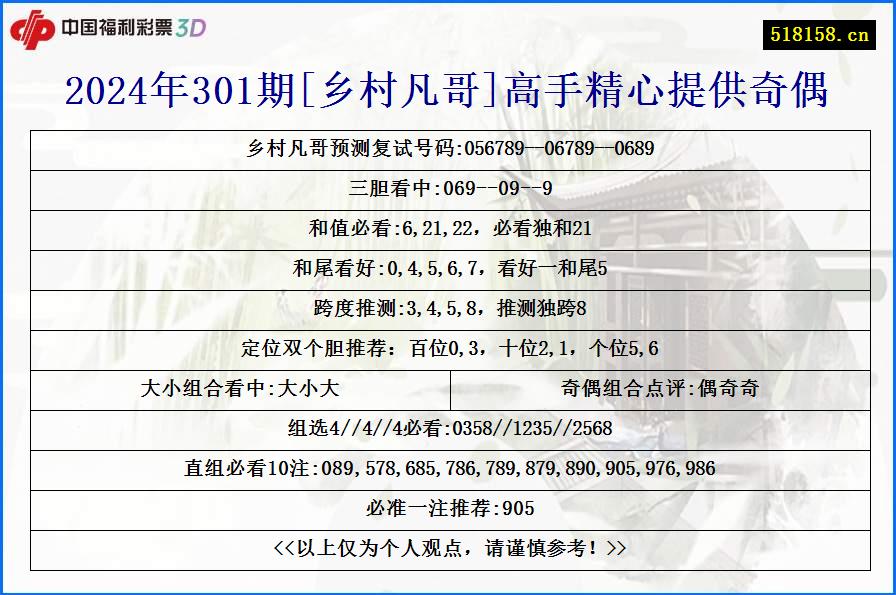 2024年301期[乡村凡哥]高手精心提供奇偶