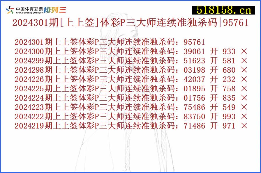 2024301期[上上签]体彩P三大师连续准独杀码|95761